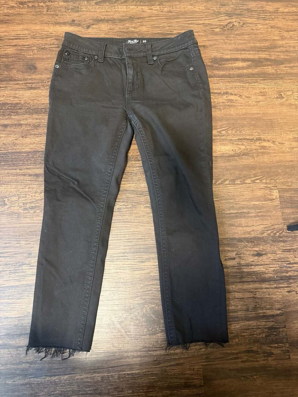 Miss Me Los Angeles Black Denim Jeans with Embroidered Wings, Size 30